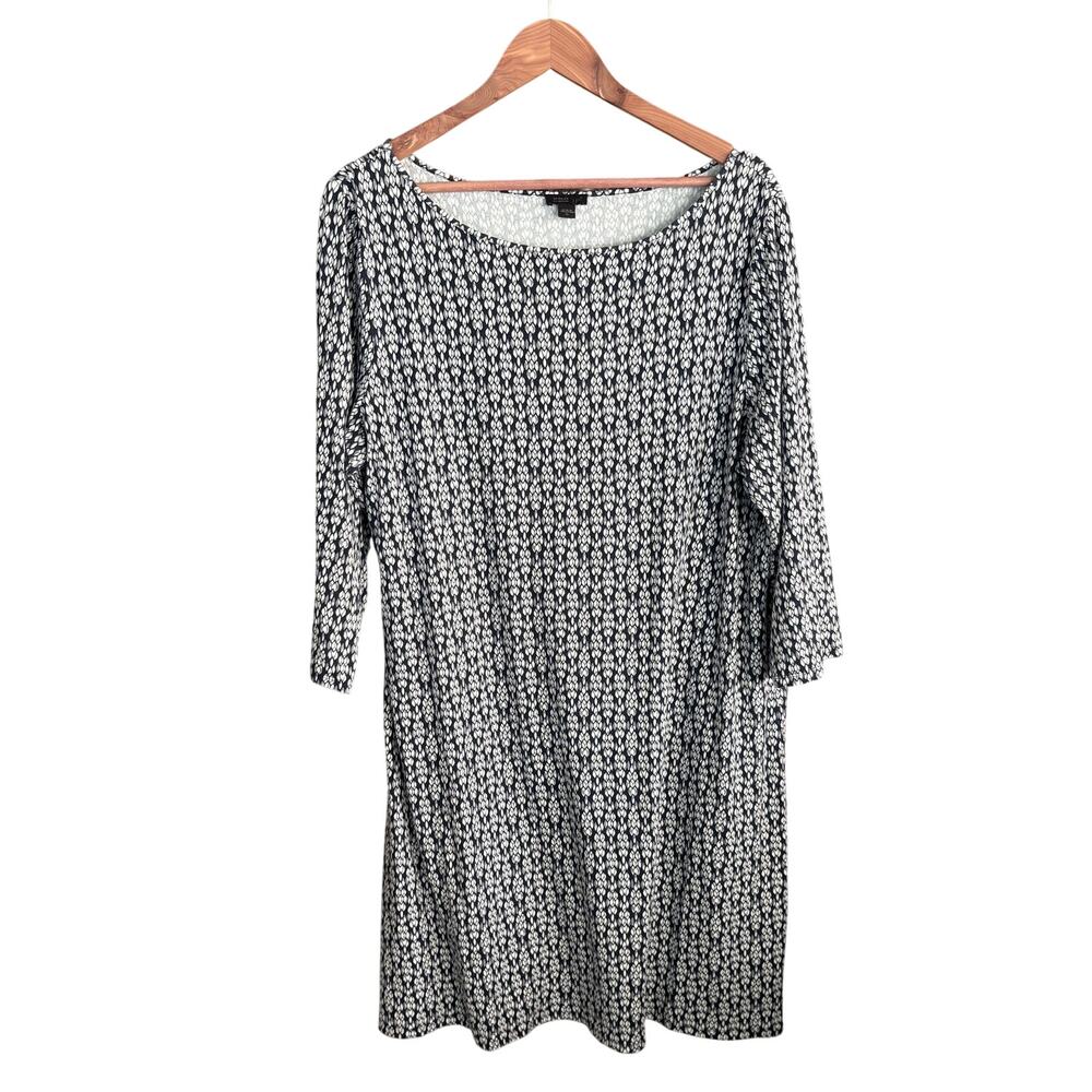J Jill Wearever Shift Dress XL Navy Blue Gray Comfort Stretch Western J.Jill